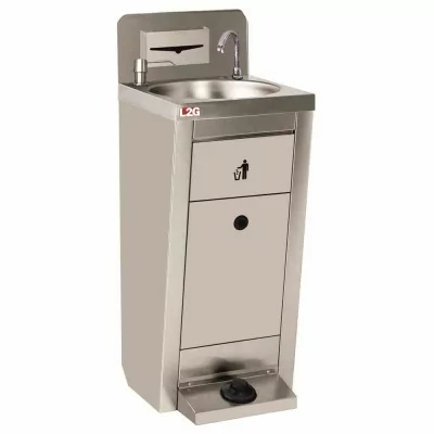 L2G - Lave-mains autonome inox commande par pédale doseur savon + boite a papier + 2 jerricans 10 L