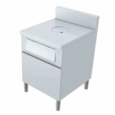 L2G - Meuble poubelle dessus avec tvo +dosseret 150x50mm poubelle inox sur tiroir coulissant