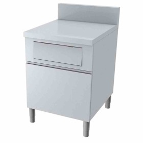 L2G - Meuble poubelle inox 304 tiroir coulissant+volet basculant dessus inox dosseret 150x50 mm
