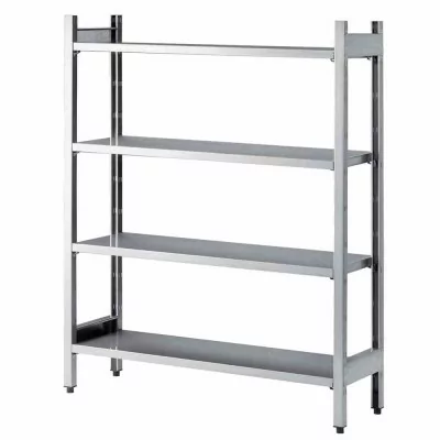 L2G - Casier à batterie inox 304 sur verins 4 étagères pleines renforcées 1500x400x2000 mm