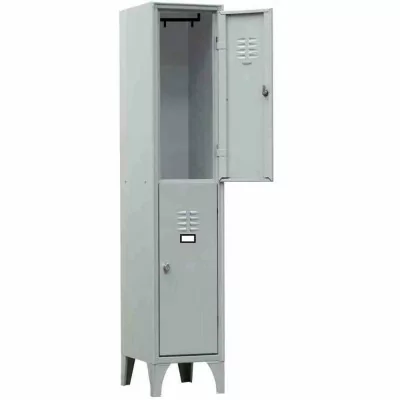 L2G - Armoire vestiaire multicases 1 colonne 2 cases sur pieds fermeture a clé couleur gris