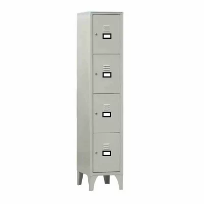 L2G - Armoire vestiaire multicases 1 colonne 4 cases sur pieds fermeture a clé couleur gris