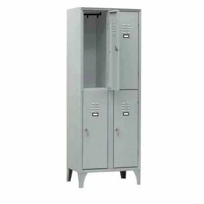 L2G - Armoire vestiaire multicases 2 colonnes 4 cases sur pieds fermeture a clé couleur gris