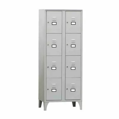 L2G - Armoire vestiaire multicases 2 colonnes 8 cases sur pieds fermeture a clé couleur gris
