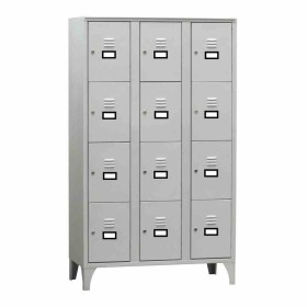 L2G - Armoire vestiaire multicases 3 colonnes 12 cases sur pieds fermeture a clé couleur gris