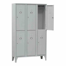 L2G - Armoire vestiaire multicases 3 colonnes 6 cases sur pieds fermeture a clé couleur gris
