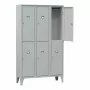 L2G - Armoire vestiaire multicases 3 colonnes 6 cases sur pieds fermeture a clé couleur gris