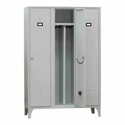 L2G - Vestiaire industrie salissante acier sur pieds 3 cases couleur grise