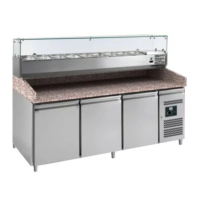 L2G - Meuble à pizzas 2 portes + tiroirs, dessus saladette 9x GN 1/3