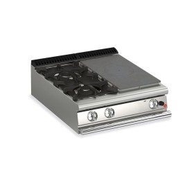 BARON - Plaque de cuisson - Top 2 feux vifs gaz + 1/2 plaque coup de feu - Gamme QUEEN 700