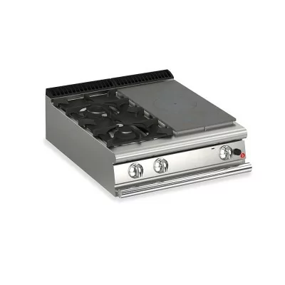 BARON - Plaque de cuisson - Top 2 feux vifs gaz + 1/2 plaque coup de feu - Gamme QUEEN 700