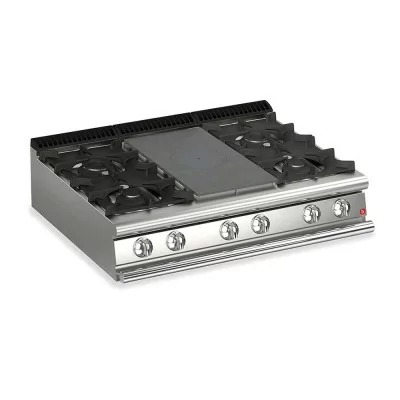 BARON - Plaque de cuisson - Top 4 feux vifs gaz + 1/2 plaque coup de feu - Gamme QUEEN 700