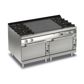 BARON - Fourneau - 4 feux vifs gaz + plaque coup de feu sur 2 fours gaz - Gamme QUEEN 700