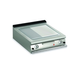 BARON - Top plancha gaz - Plaque 1/3 rainurée 37,3 dm² - Chrome dur - L. 800 mm - 705x490 - Gamme QUEEN 700
