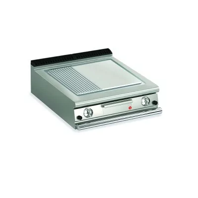BARON - Top plancha gaz - Plaque 1/3 rainurée 37,3 dm² - Chrome dur - L. 800 mm - 705x490 - Gamme QUEEN 700