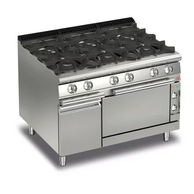 BARON - Fourneau - 6 feux vifs gaz sur four électrique et placard fermé - Gamme QUEEN 700