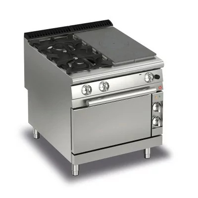 BARON - Fourneau - 2 feux vifs + 1/2 plaque coup de feu sur four gaz - Gamme QUEEN 900 - 29,5 kW