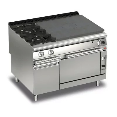 BARON - Fourneau - 2 feux vifs + plaque coup de feu sur four gaz - Gamme QUEEN 900 - 36,5 kW