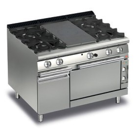 BARON - Fourneau - 4 feux vifs + 1/2 plaque coup de feu sur four électrique - Gamme QUEEN 900 - 34 + 6 kW