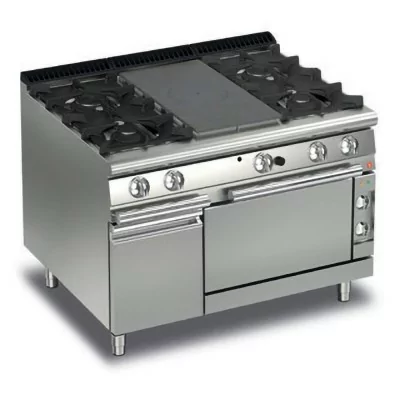 BARON - Fourneau - 4 feux vifs + 1/2 plaque coup de feu sur four électrique - Gamme QUEEN 900 - 34 + 6 kW