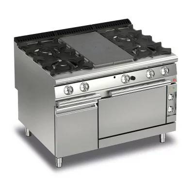 BARON - Fourneau - 4 feux vifs + 1/2 plaque coup de feu sur four électrique - Gamme QUEEN 900 - 35 + 6 kW