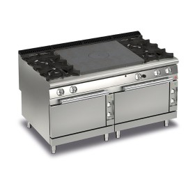 BARON - Fourneau - 4 feux vifs + plaque coup de feu sur 2 fours électriques - Gamme QUEEN 900 - 41 + 12 kW