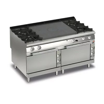 BARON - Fourneau - 4 feux vifs + plaque coup de feu sur 2 fours électriques - Gamme QUEEN 900 - 42 +12 kW