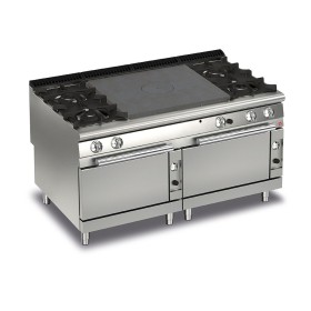 BARON - Fourneau - 4 feux vifs + plaque coup de feu sur 2 fours gaz - Gamme QUEEN 900 - 59 kW