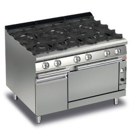 BARON - Fourneau - 6 feux vifs gaz sur four électrique et placard neutre - Gamme QUEEN 900