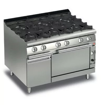 BARON - Fourneau - 6 feux vifs gaz sur four électrique et placard neutre - Gamme QUEEN 900