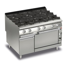 BARON - Fourneau gaz sur four gaz et placard neutre - 6 feux vifs - Gamme QUEEN 900