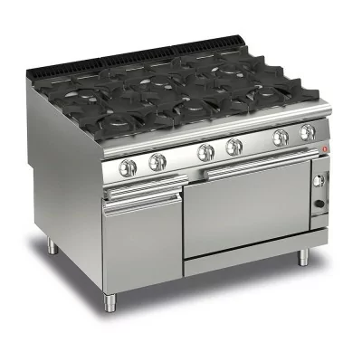 BARON - Fourneau gaz sur four gaz et placard neutre - 6 feux vifs - Gamme QUEEN 900