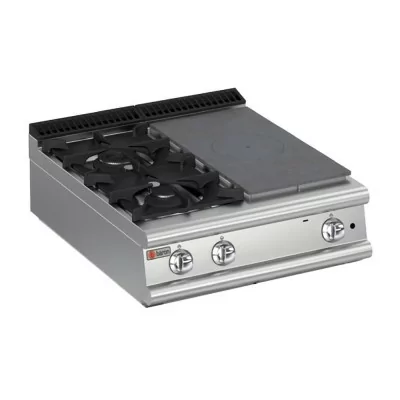BARON - Plaque de cuisson - Top 2 feux vifs + 1/2 Plaque coup de feu - Gamme QUEEN 900