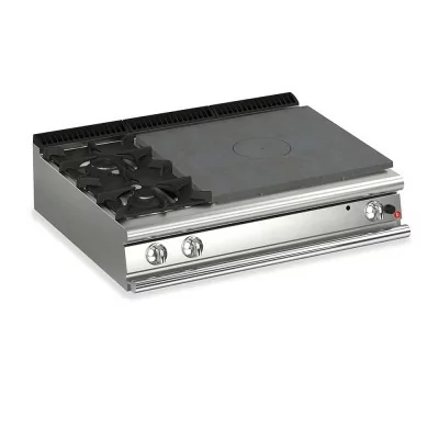 BARON - Plaque de cuisson - Top 2 feux vifs + plaque coup de feu - Gamme QUEEN 900
