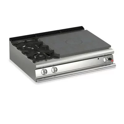 BARON - Plaque de cuisson - Top 2 feux vifs à gauche + plaque coup de feu - Gamme QUEEN 900