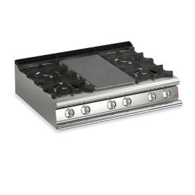 BARON - Plaque de cuisson - Top 4 feux vifs + 1/2 Plaque coup de feu - Gamme QUEEN 900