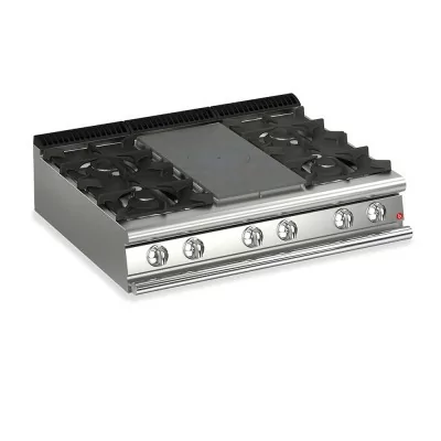 BARON - Plaque de cuisson - Top 4 feux vifs gaz + 1/2 plaque coup de feu - Gamme QUEEN 900