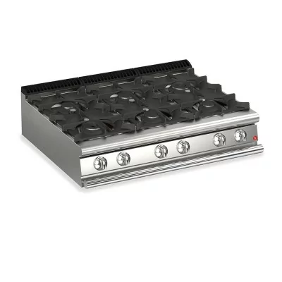 BARON - Plaque de cuisson - Top 6 feux vifs + 1/2 plaque coup de feu - Gamme QUEEN 900 - 32,4 kW