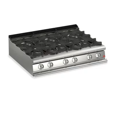 BARON - Plaque de cuisson - Top 6 feux vifs + 1/2 plaque coup de feu - Gamme QUEEN 900 - 38,4 kW