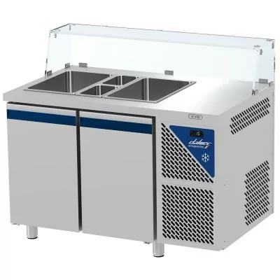 DALMEC - Saladette positive - 2 GN 1/1 + 2 GN 1/4 - 300 L - 2 portes pleines - P. 700 - Avec vitrine basse