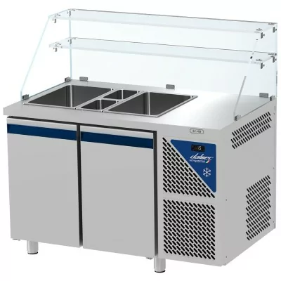 DALMEC - Saladette positive - Sans groupe - 2 GN 1/1 + 2 GN 1/4 - 300 L - 2 portes - Avec vitrine haute