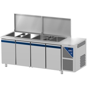 DALMEC - Saladette positive - Sans groupe - 5 GN 1/1 - 630 L - 4 portes - Prof. 700 - Avec vitrine basse