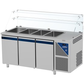 DALMEC - Saladette positive - Sans groupe logé - 4 GN 1/1 - 460 L - 3 portes - P. 700 - Avec vitrine haute
