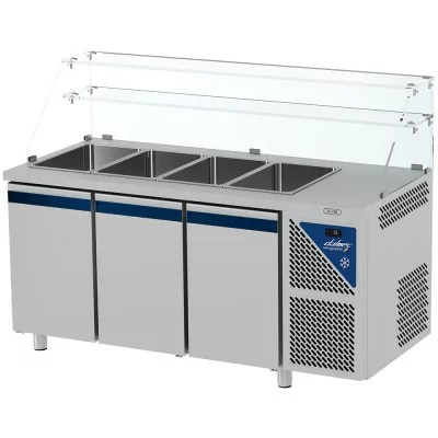 DALMEC - Saladette positive - Sans groupe logé - 4 GN 1/1 - 460 L - 3 portes - P. 700 - Avec vitrine haute