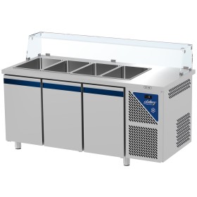 DALMEC - Saladette positive +4/+10°C - 4 GN 1/1 - 460 L - 3 portes pleines - Prof. 700 - Avec vitrine basse