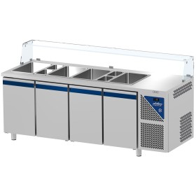 DALMEC - Saladette positive +4/+10°C - 5 GN 1/1 - 630 L - 4 portes pleines - Prof. 700 - Avec vitrine basse