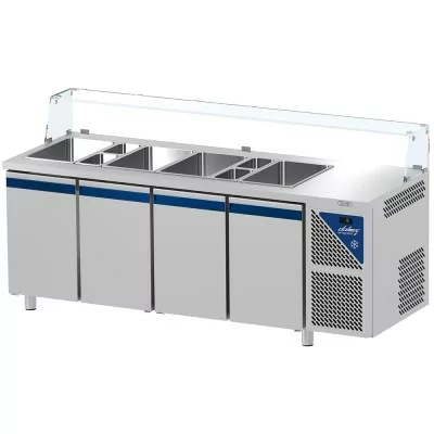 DALMEC - Saladette positive +4/+10°C - 5 GN 1/1 - 630 L - 4 portes pleines - Prof. 700 - Avec vitrine basse