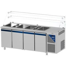 DALMEC - Saladette positive +4/+10°C - 5 GN 1/1 - 630 L - 4 portes pleines - Prof. 700 - Avec vitrine haute