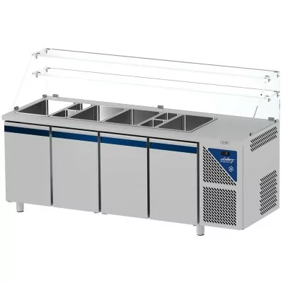 DALMEC - Saladette positive +4/+10°C - 5 GN 1/1 - 630 L - 4 portes pleines - Prof. 700 - Avec vitrine haute