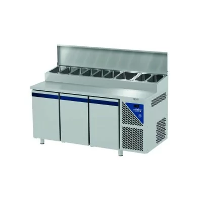 DALMEC - Table snack positive +4/+10°C - Couvercle acier - 3 portes pleines - Prof. 800 - 600 x 400